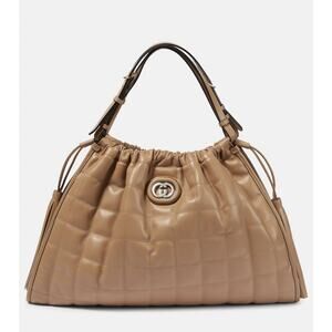 GUCCI Deco Large Camelia Beige Quilted Leather Hobo Tote Chain Shoulder Bag